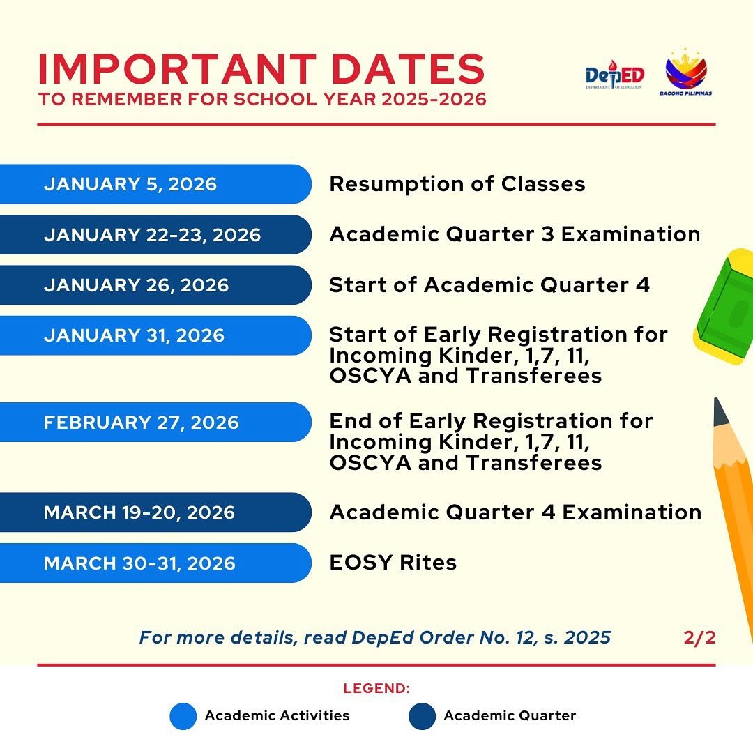 Important Dates SY 2025-2026 Second Half